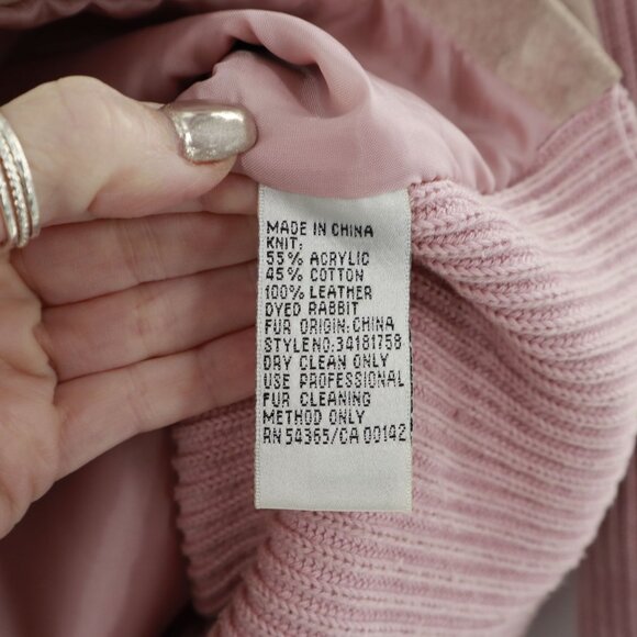 Nygard Collection Rabbit Fur Suede Sweater Jacket Womens L Bubblegum Pink Winter - Picture 3 of 15